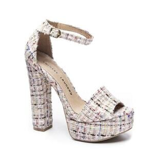 Chinese Laundry Avenue Heeled Sandals Size 6 Pink Tweed Platform NIB